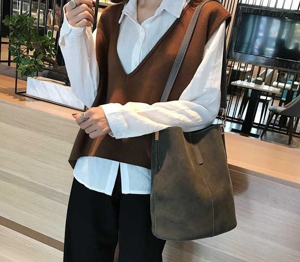

fashion scrub leather women bucket bag large capacity vintage matte leather messenger bags shoulder crossbody bags02