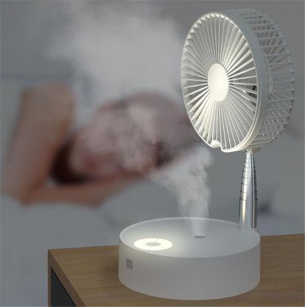 

portable usb eletric fans telescopic foldable rechargeable floor fan air cooler water spray humidification lamp holder night light desktop