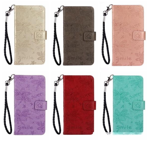 

imprint bee flower wallet leather case for samsung a51 a71 s20 ultra s20 plus holder queen crown flip cover stand id card slot pouch strap