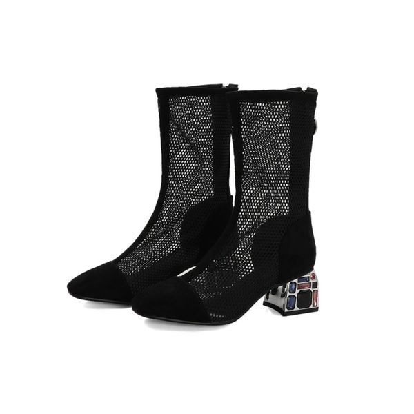 

big size 34-48 women cool boots high quallity heels 6cm cut peep toes ladies casual low-heeled sandals shoes 668-7, Black