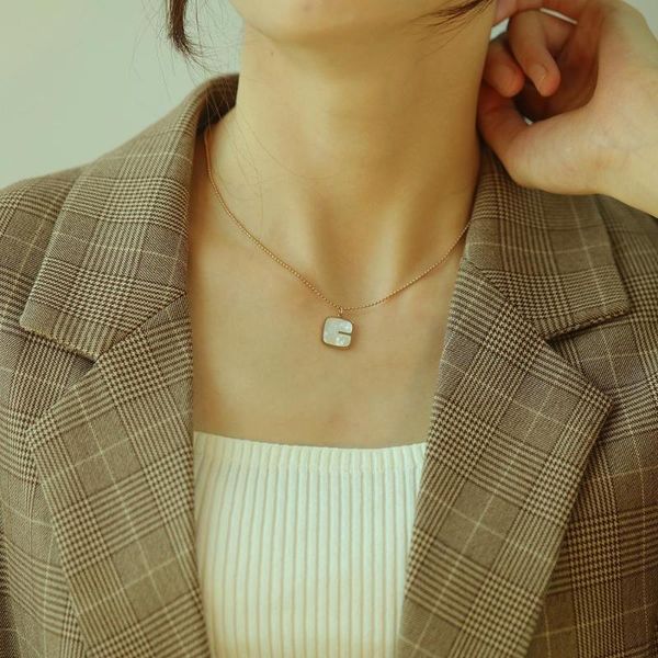 

stainless steel necklace white shell square pendant necklace women fashion gift 2020 new arrivals vp946, Silver