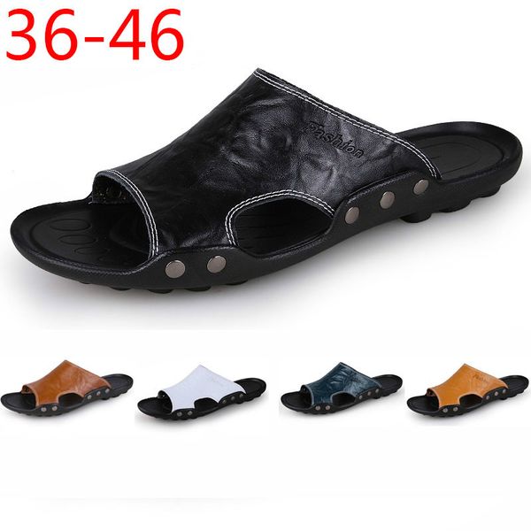 

натуральная кожа сандалии mens 2020 trend открытый тапочки summer anti-скользкая повседневный вьетнамки бич мужской мужчины 39 s сандалии, Black