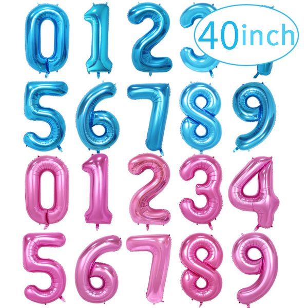 

40 inch number foil balloons blue pink aluminium air balloon birthday party decoration party supplies wholesale price