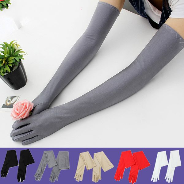 

five fingers gloves 1 pair long finger elbow sun protection opera evening party prom costume fashion black red white 55cm, Blue;gray