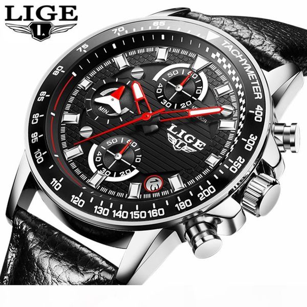 

lige mens watches satch leather quartz watch men's casual business waterproof sport watch relogio masculino, Slivery;brown