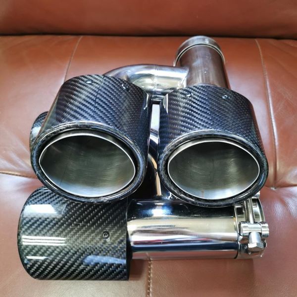 

2 pcs oval dual carbon fiber exhaust tips exhaust pipe tip tailpipe h style