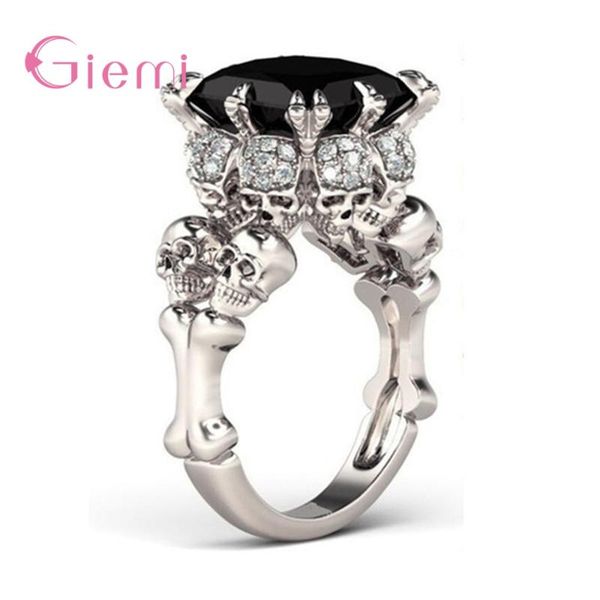 

particular s925 sterling silver hip- stylish skull design black cubic zirconia finger rings for women men party jewelry gifts, Golden;silver