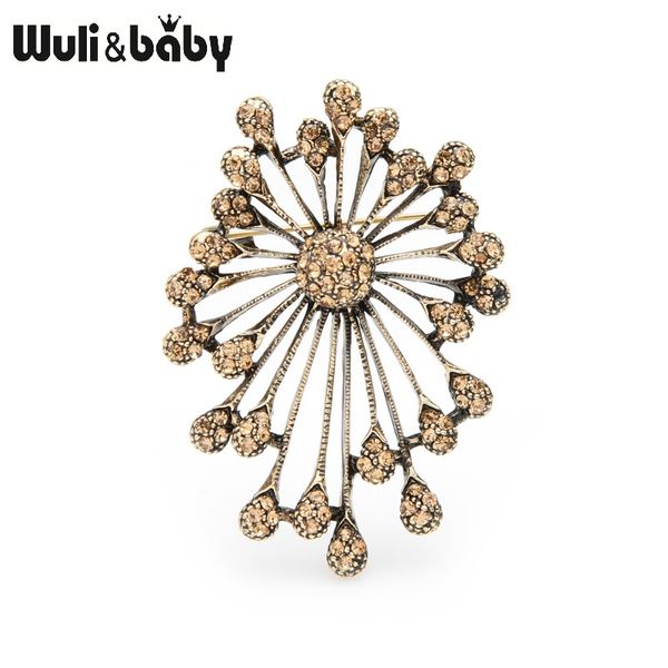 

wuli&baby retro silver color firework flower brooches women men brooch pins gifts, Gray