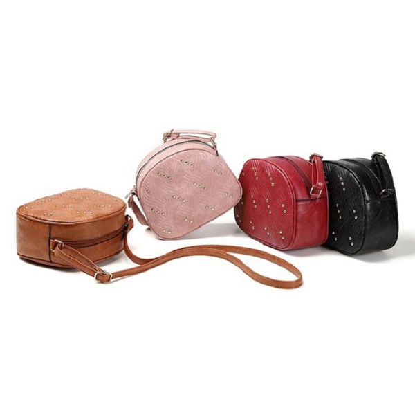 

ladies pu leather small shoulder messenger bags women rivet fashion female semicircle travel solid color crossbody bag