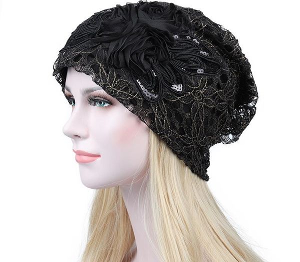 

women casual chemotherapy cap hollowed out turban hat rhinestone studded lace hair loss wrap thin autumn cotton blend knitting