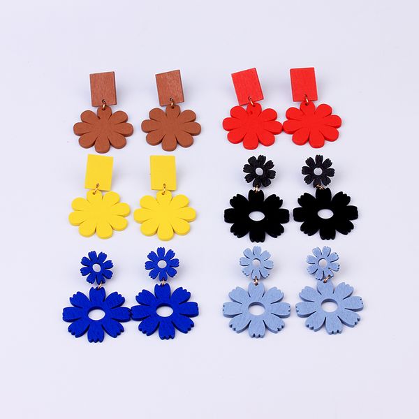 

fashion korean earrings for women dangle red yellow blue trendy jewelry drop statement colorful flower wooden earrings gifts, Silver