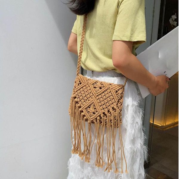 

women woven bag 2020 fashion ladies wild tassel fringed ethnic wind straw shoulder bag beach vacation messenger bags #zer