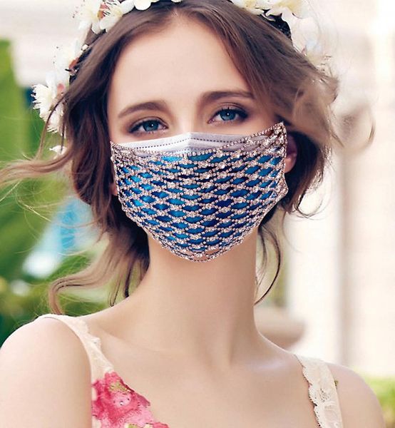 

new blingbling shiny diamond with diamond mask mesh mask breathable foldable mouth masks reusable