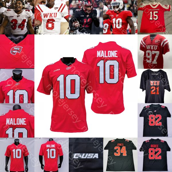 

western kentucky hillers wku football jersey ncaa college austin reed malachi corley jaques evans daewood davis deangelo malone davion ervin, Black;red