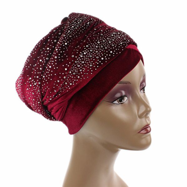 

women extra long velvet turban headband fashion luxury rhinestone head wraps hijab head scarf muslim style hair accessories