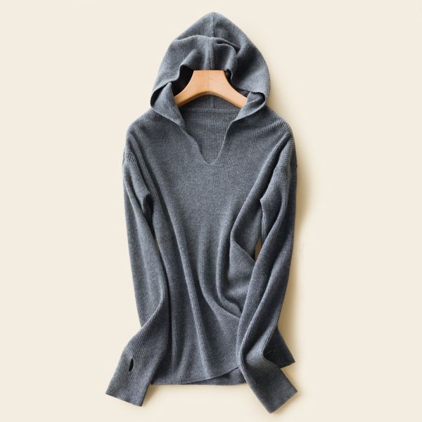

100% wool knit hoodie with thumb hole women hooded sweaters pullover autumn winter, White;black