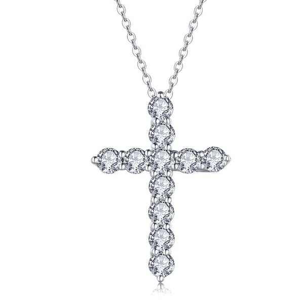

3.5mm round cut s925 fine jewelry sterling silver cross pendant necklace lab-created diamond engagement wedding proposal gift