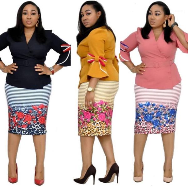 

clothing womens designer tracksuits floral printed 2 piece dress sashes flare sleeved v neck suits womens tracksuits plus size women, White