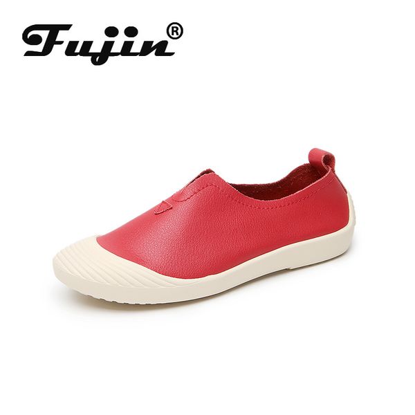 

fujin women's shoes 2020 new fashion single shoes women's soft sole flat white leather casual lazy, Black