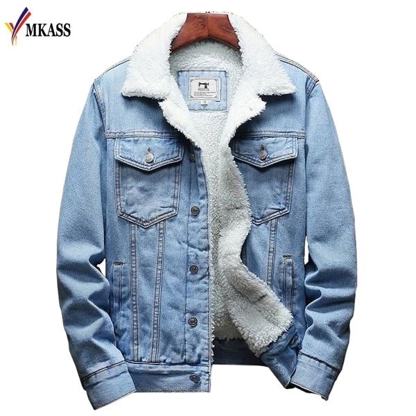 

mkass men jacket and coat trendy warm fleece denim jacket 2020 winter fashion mens jean jacket outwear male cowboy plus size 6xl x0923 x0923, Black;brown