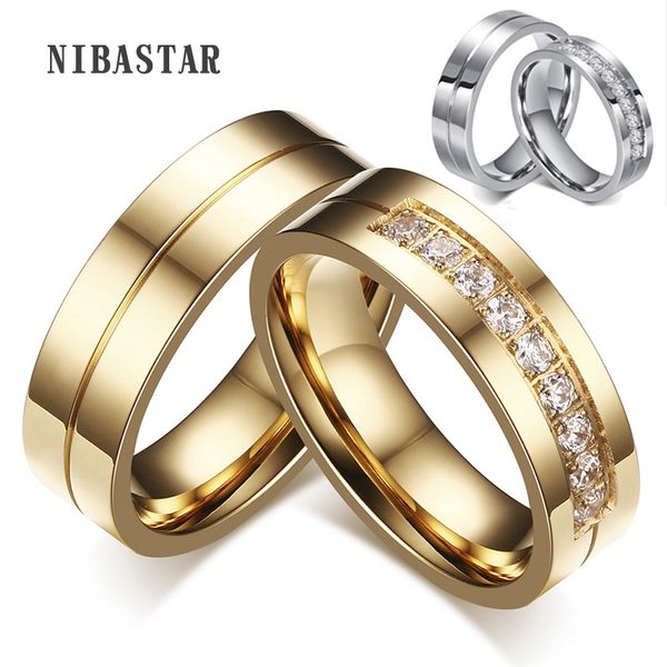 

2020 new couple ring 316l stainless steel engagement wedding jewelry gold-color for lover, Golden;silver