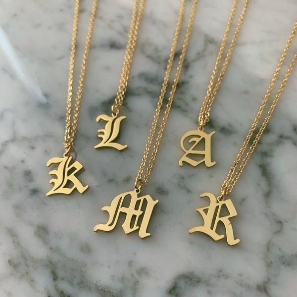 

old english capital initial a-z letter pendant necklace for women vintage gothic necklace fashion stainless steel jewelry bff, Silver