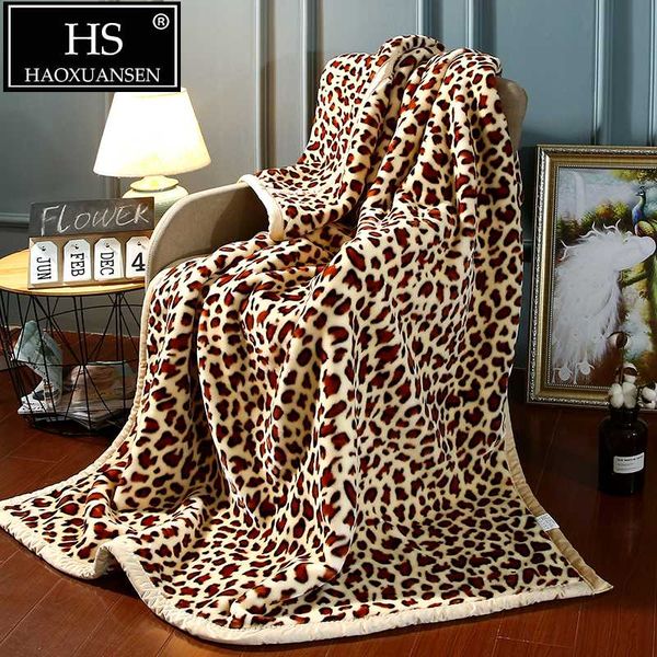 

fashion leopard print super soft raschel blanket double layer warm sofa bed cover throw blankets four seasons necessary 2.3 kg