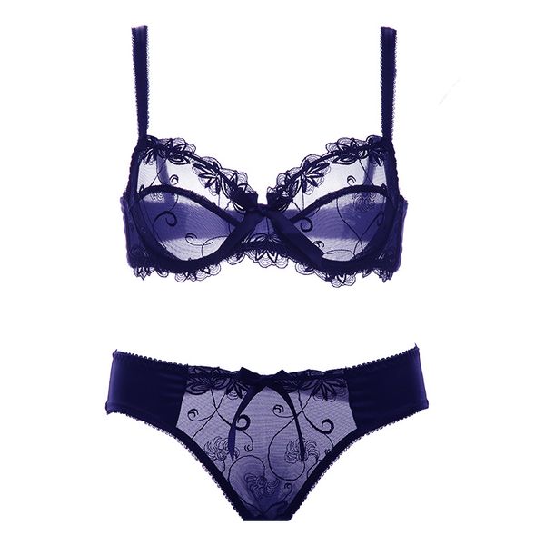 

ultrathin transparent bra panties lace bra set embroidery bras underwear women set plus size lingerie c d cup black, Red;black