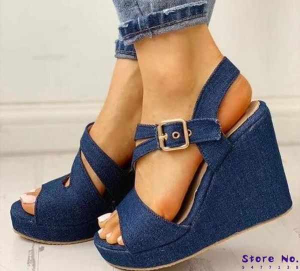 

2020 summer fashion woman shoes sandals buckle high heel wedges zapatos de mujer sandalias de verano para mujer lp521, Black