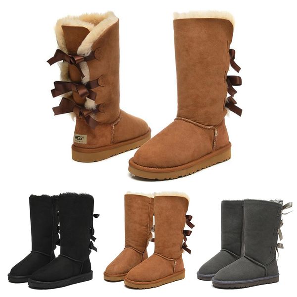 

new australia women girl classic snow knee boots 3 bow fur boot winter black gery chestnut women fashion outdoor size 36-41