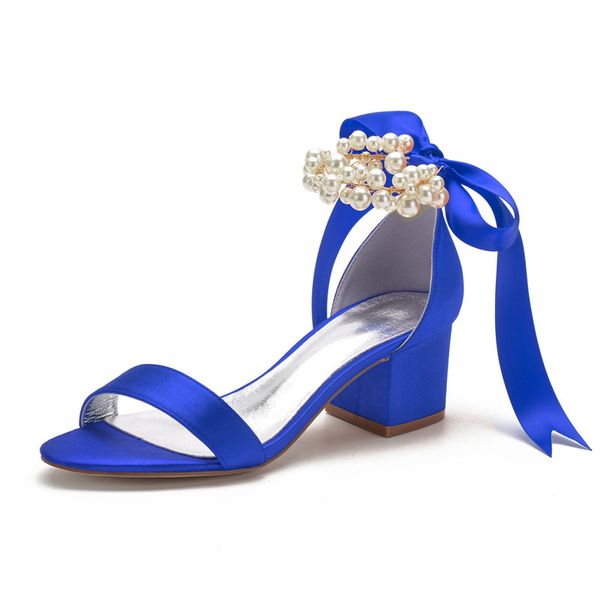 

block heels satin pearls wedding sandals for bride open toe ribbon tie mid heels formal party dress sandals summer, Black