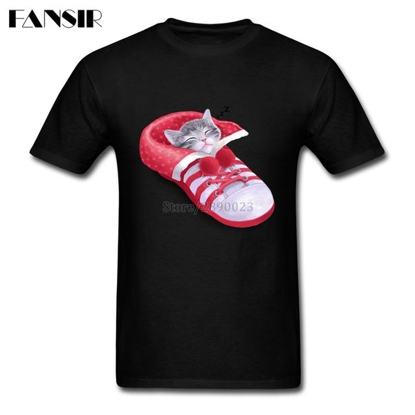 

funny tee shirt men's custom cotton short sleeve cat in the shoe group clothes men t-shirt