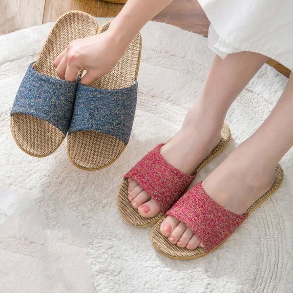 

suihyung linen slippers for women men 2020 new summer casual slides ladies flax flip flops flats sandals couple indoor shoes, Black