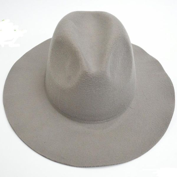 

new women wool felt fedora hats soft fashion ladies wide brim hats female british style retro hat spring winter gh-66, Blue;gray