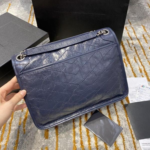 

luxury designer dark blue women v flap shoulder bag chain strap crossbody messenger bag soft calfskin leather europe brand