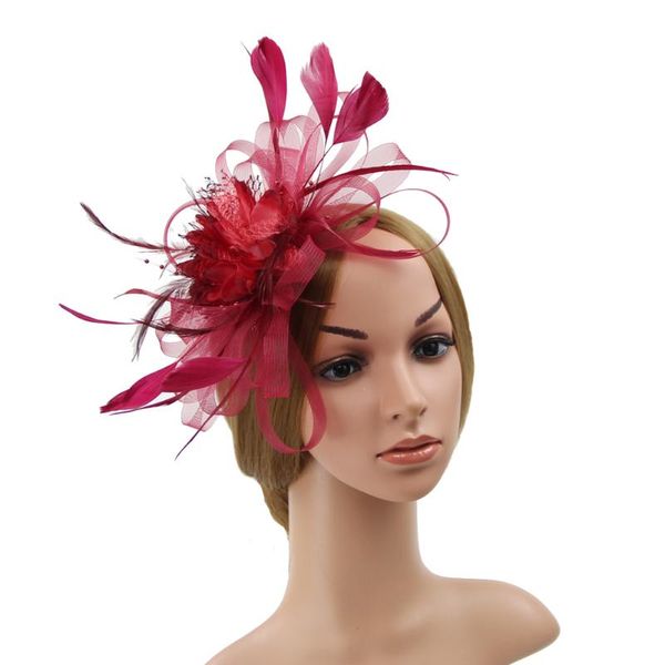 

cocktail mesh artificial feather ribbons flower shape hat wedding fascinators party hair clip women fashion headbands girls