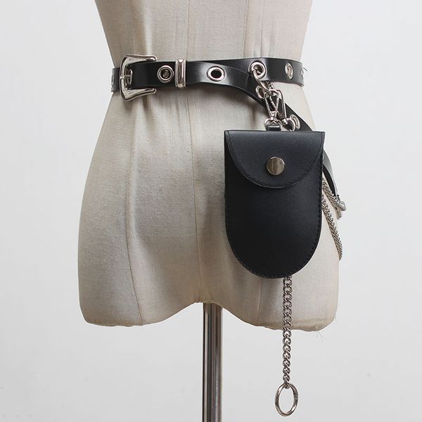 

seebeautiful pu leather belts female metal pin buckle long chain removable small bags summer 2020 new fashion tide l205, Black;brown