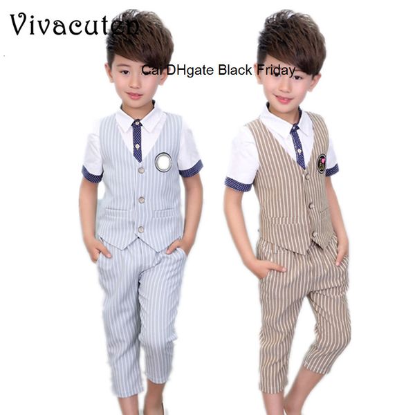 

baby boys formal suit birthday party ceremony dress clothes sets shirt vest pants kids children wedding stripe costumes f058