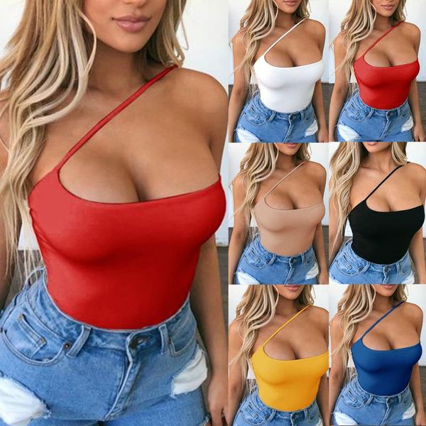 

women's tanks & camis women summer one shoulder camisoles fashion solid slim single strap sleeveless vest tank, White