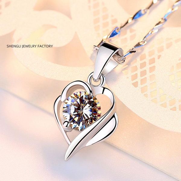 

s999 sterling silver necklace female korean version of the simple student temperament clavicle chain love pendant birthday gift jewelry