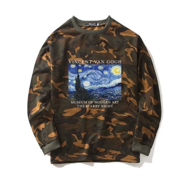 

gaaj vincent van gogh, starry night camouflage sweatshirt, popular camouflage cotton tracksuit for men and women, skate fleece 4ixh7 #, Black