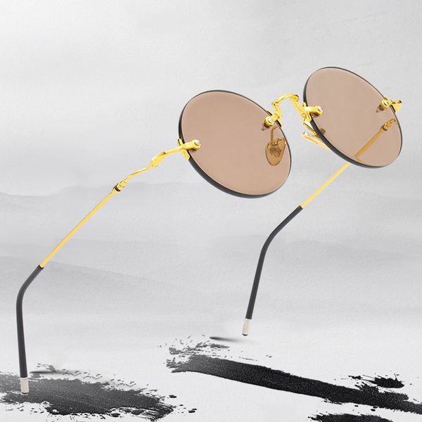 

vintage rimless sunglasses women men glass lens retro round sun glasses natural crystal stone sun glasses goggles gold oculos, White;black