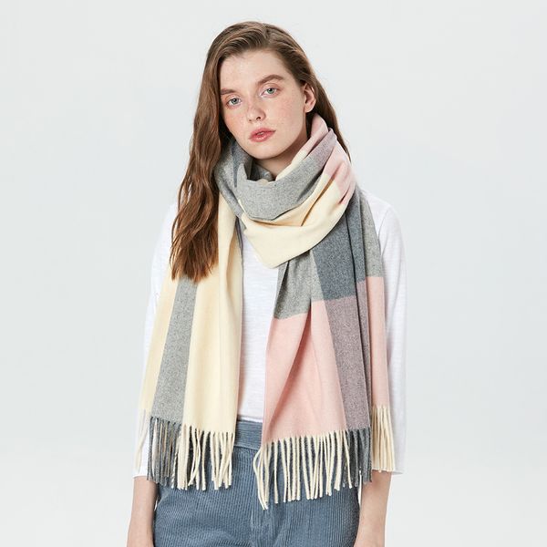 

women's fall winter scarf classic tassel plaid scarf warm soft chunky large blanket wrap shawl scarves, Blue;gray