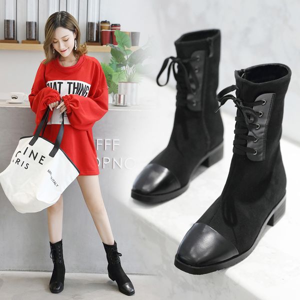

boots in the cylinder of fund 2021 autumn winters is fine with han edition round head flat low heel, Black