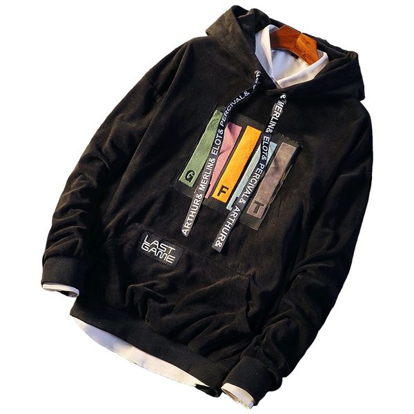 

harajuku hoodies men spring autumn hip hop hooded coats jacket sweatshirts pullover sportswear, Black