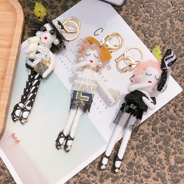 

2020 new popular the modern girl keychain car pendant girls handmade fashion jewelry bag key chains key ring, Silver