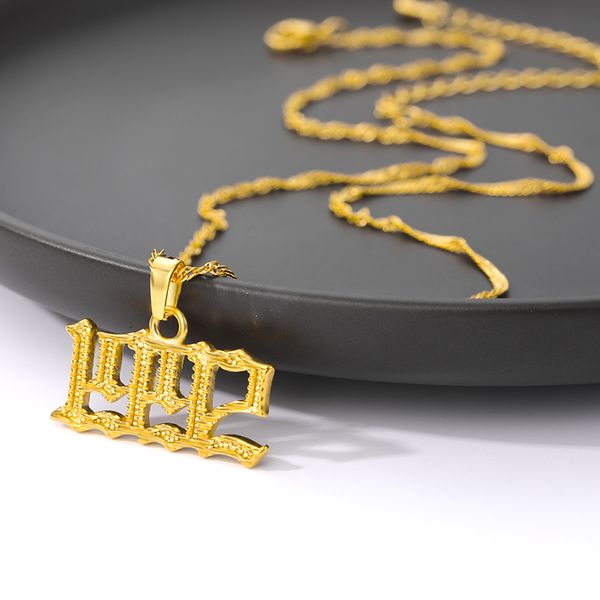 

female birth year necklaces bohemian english number letter necklace stainless steel chain necklace for women friendship gift, Silver