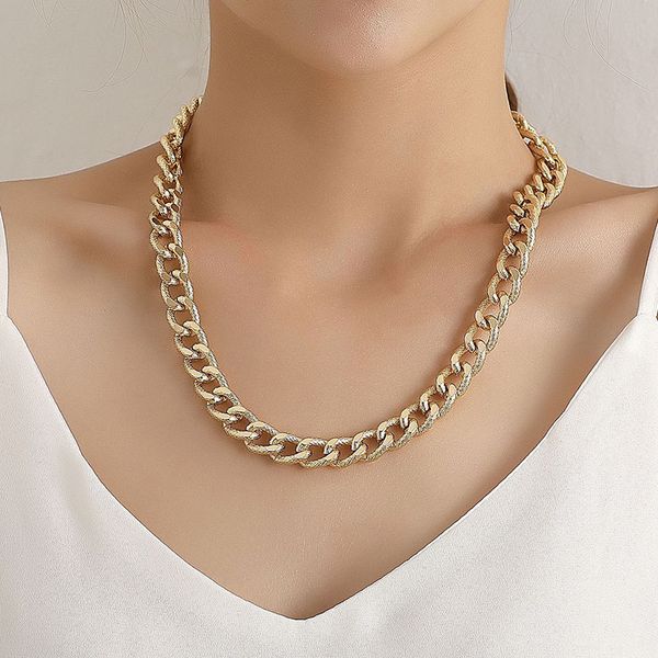 

punk aluminium alloy thick chain necklace women simple temperament geometric choker necklace vintage jewelry kolye, Silver