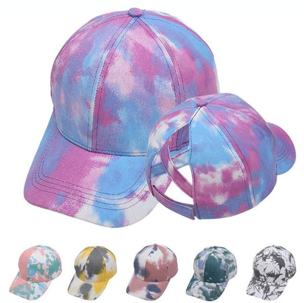 

tie dye ponytail hat 6 colors criss cross adjustable summer snapback caps outdoor sports sunhats party hats sombreros
