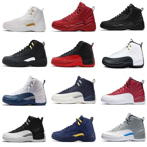 

12s mens basketball shoes 12s ovo bred men women gym red white gym red taxi blue suede sports designer shoes sneakers size 7-13, Black